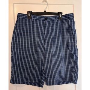 Adidas Mens‎ Casual Shorts Blue White Plaid Flat Front Zip Pockets Preppy 36